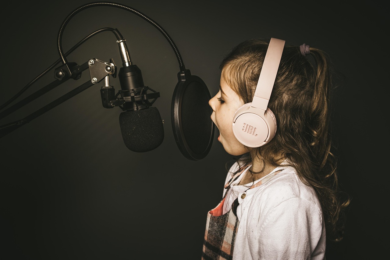 girl, singing, microphone, singer, young, child, headphones, studio, cute, singing, singer, singer, singer, singer, singer